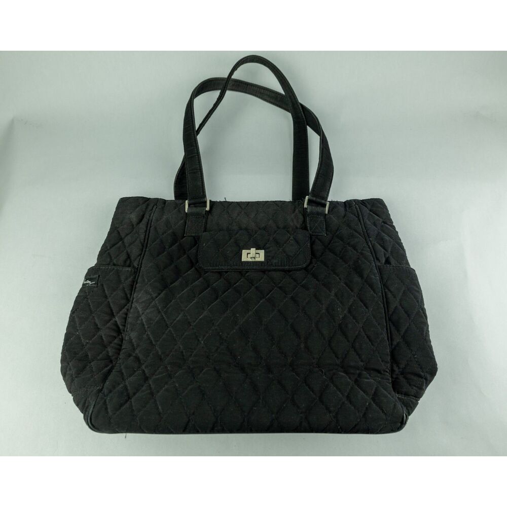 Vera Bradley Black Turn Lock Quilted Microfiber Handbag/Tote